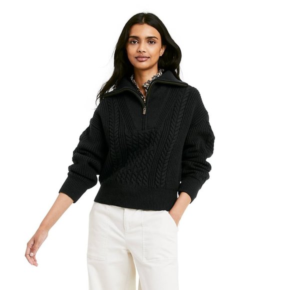 NWT Nili Lotan x Target Black Quarter Zip Cableknit Pullover Sweater - XXS - Picture 1 of 7